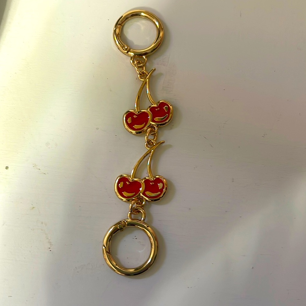 Key chain Bag Charm Charm and or key chain adorned with Cherrys and gold plated